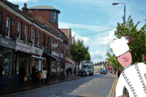 Mr Benn as a cook on Lacy Road in Putney